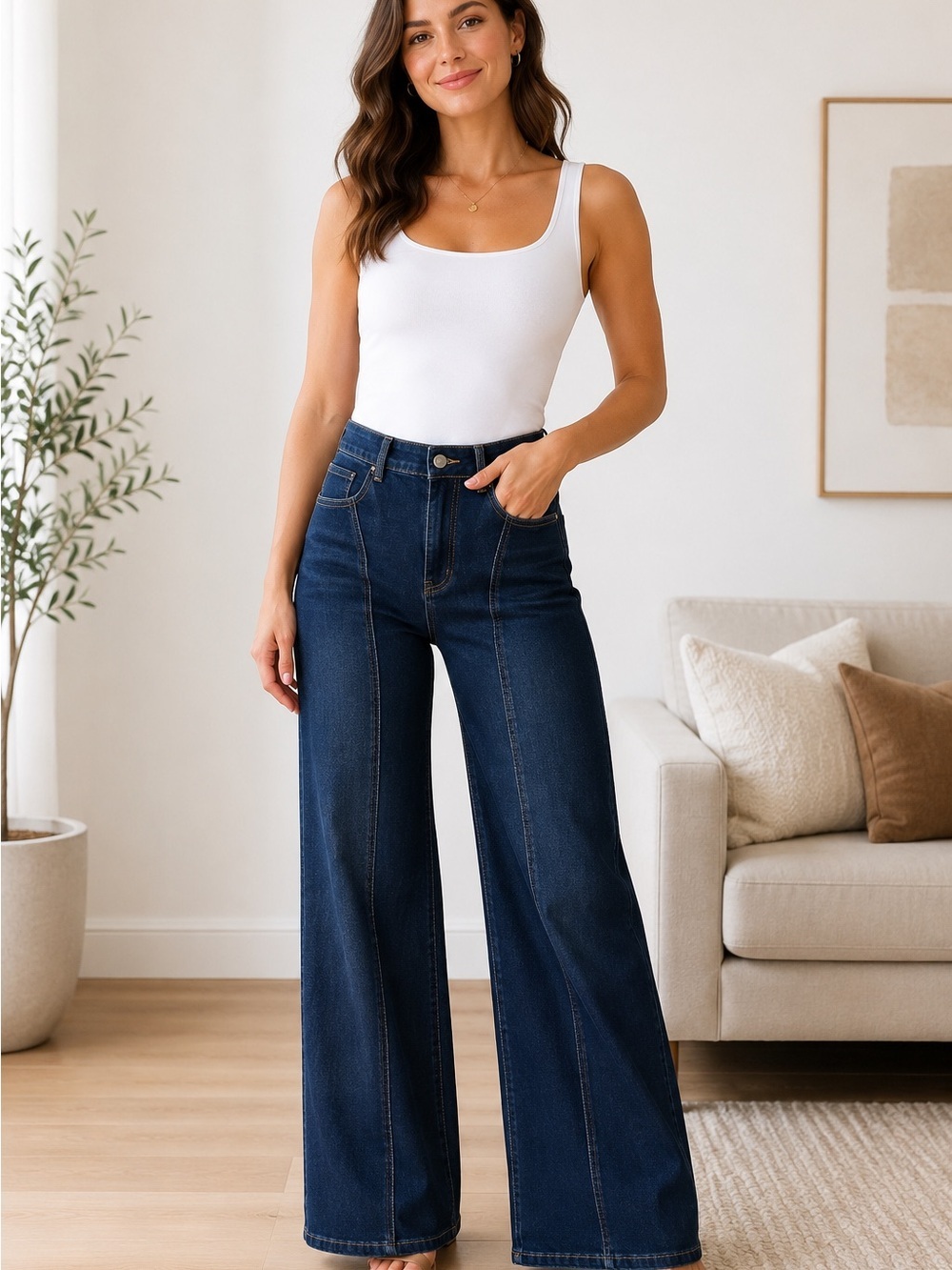 DOKOTOO High Rise Wide Leg Jeans Dark Wash Stretch Denim Size Medium 30” Inseam